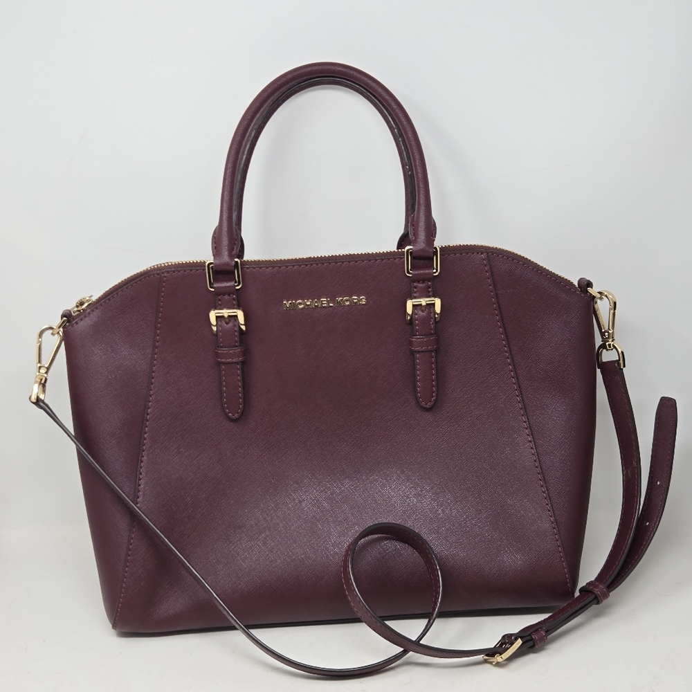 MICHAEL KORS Ciara Merlot Burgundy Saffiano Leather Satchel Handbag Shoulder Bag